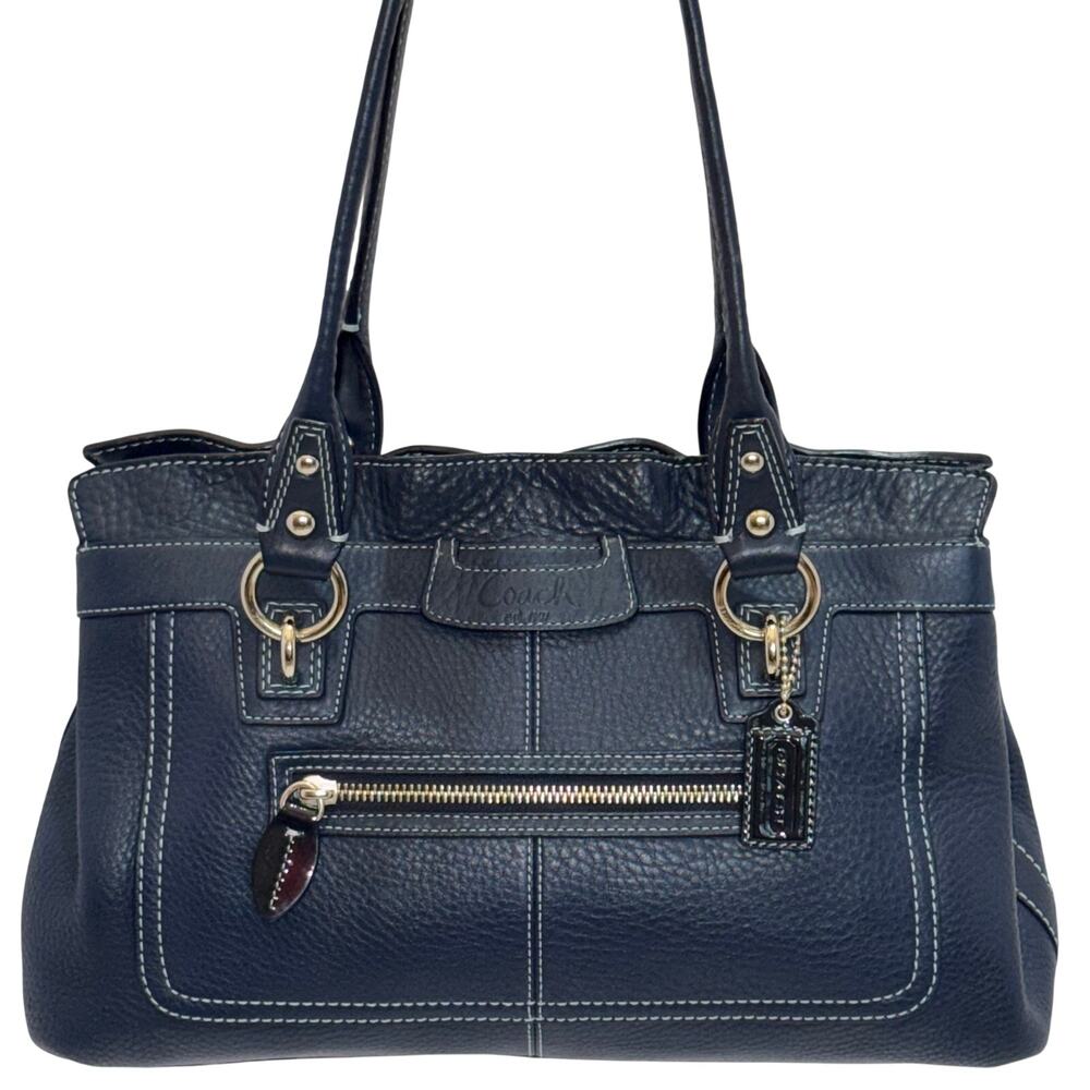 Coach Dark Blue Pebble Leather Penelope Shoulder Bag Handbag Very Good Condition